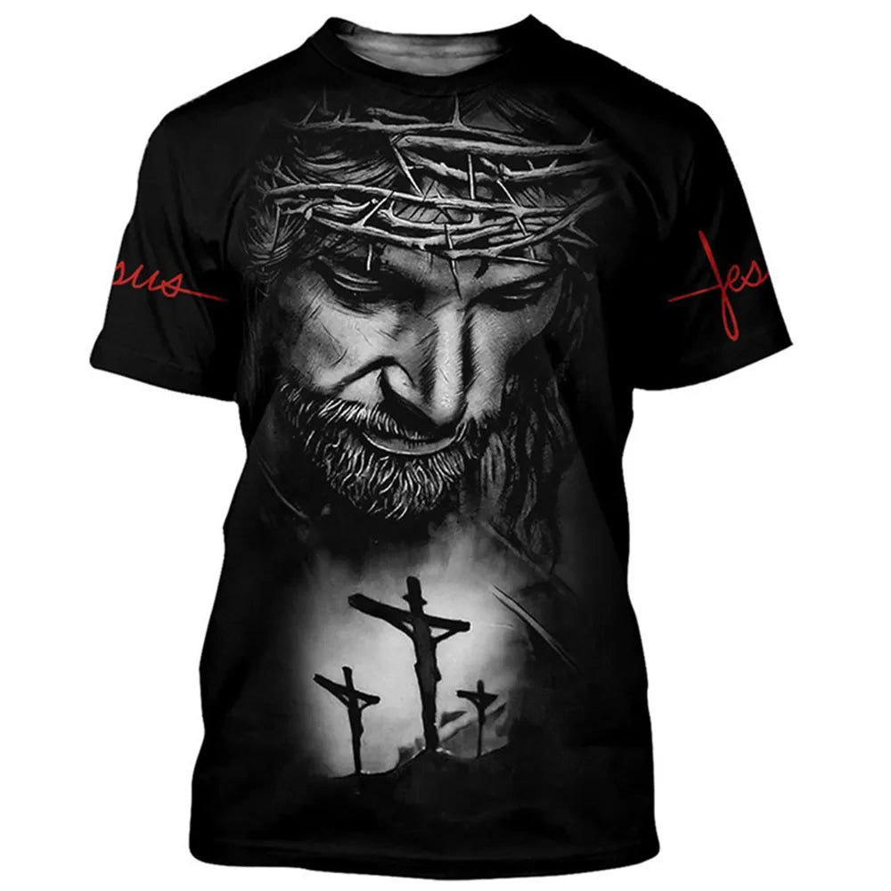 Fashion Summer Casual Streetwear Harajuku God Graphic Men Tees Tops Religion Christ Jesus 3D Print Men's T-Shirt Loose Clothing