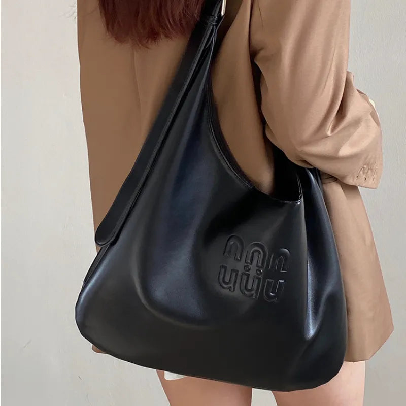 MBTI Fashion Tote Bag for Women Luxury Soft Black All-match Shoulder Bag Large Capacity Pu Leather Casual Shopper Female Handbag