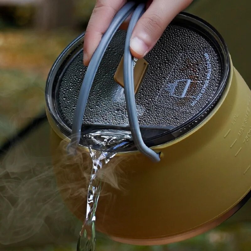 Camping Cookware Outdoor Folding Silicone Kettle Portable Camping Open Flame Coffee Tea Cassette Travel Hiking Cooker