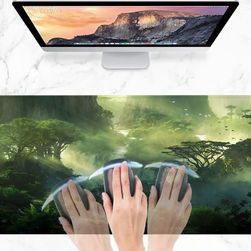 Fantasy Forest Green Landscape Tree Mouse Pad Gaming XL Custom Home Mousepad XXL Keyboard Pad Mouse Mat Non-Slip Natural Rubber