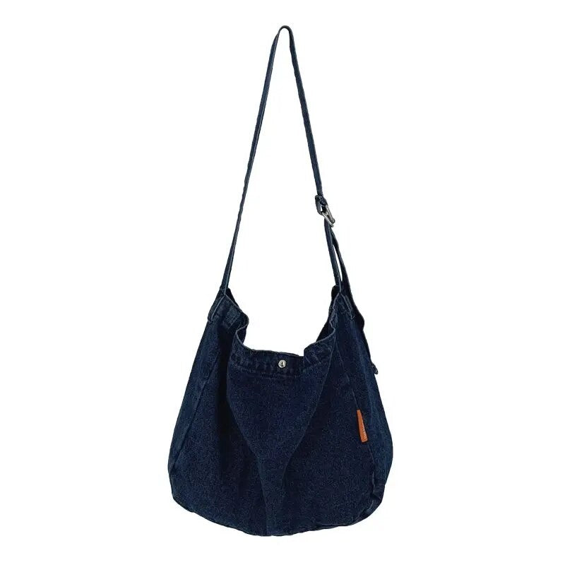 Large Capacity Shoulder Bags for Women Harajuku Cowboy Crossbody Bags Retro Casual Students Bookbags Tote Bags Solid Color Denim