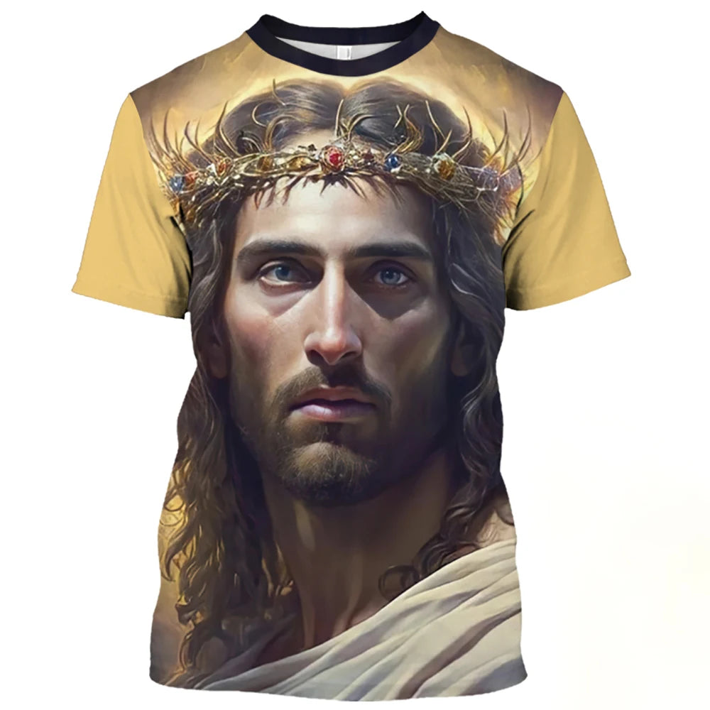 Jesus Christ Pattern T Shirt For Men Summer Casual O-Neck Oversized Short Sleeve Catholicism Print Quick-Drying Men's T-shirts