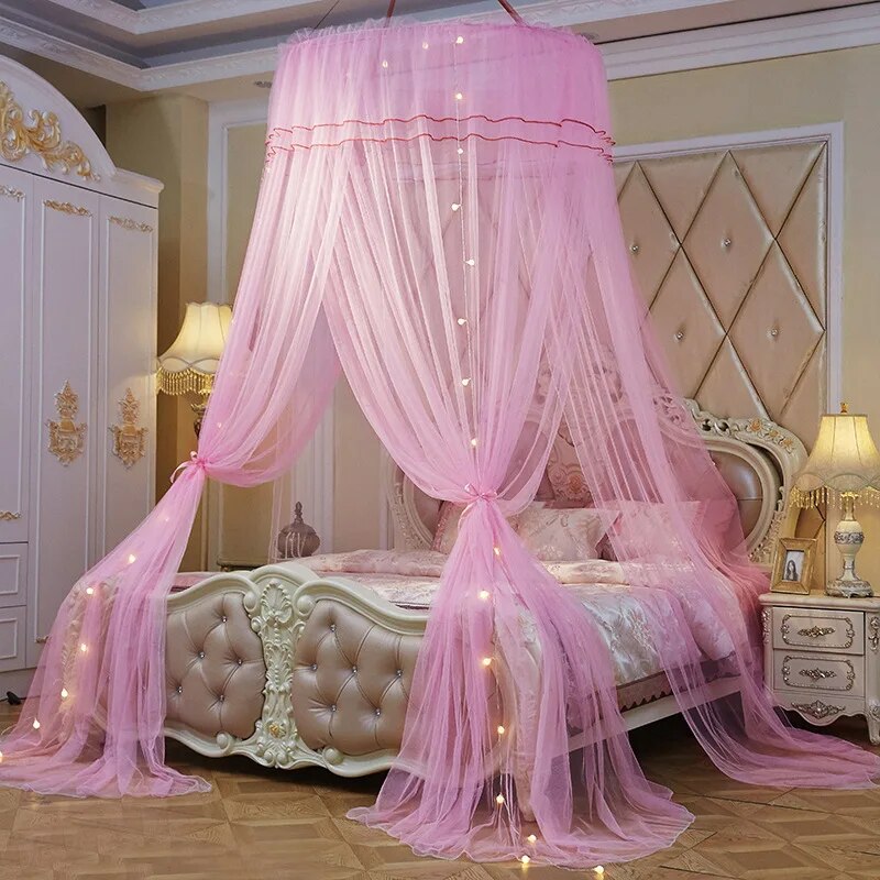 Home Large Elegant Mosquito Nets for Summer Hanging Kid Bedding Round Dome Bed Canopy Curtain Bed Tent With Night Light