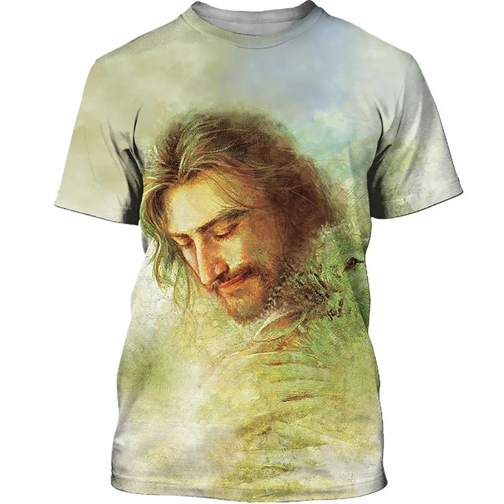 Fashion Summer Casual Streetwear Harajuku God Graphic Men Tees Tops Religion Christ Jesus 3D Print Men's T-Shirt Loose Clothing