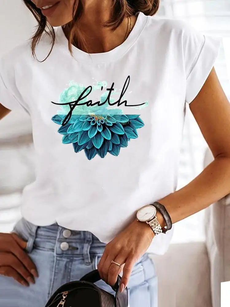 Faith Leopard Watercolor 90s Clothes Graphic T-shirt Fashion Short Sleeve Print T Shirt Clothing Tee Women Summer Female Top