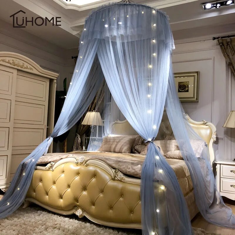 Home Large Elegant Mosquito Nets for Summer Hanging Kid Bedding Round Dome Bed Canopy Curtain Bed Tent With Night Light