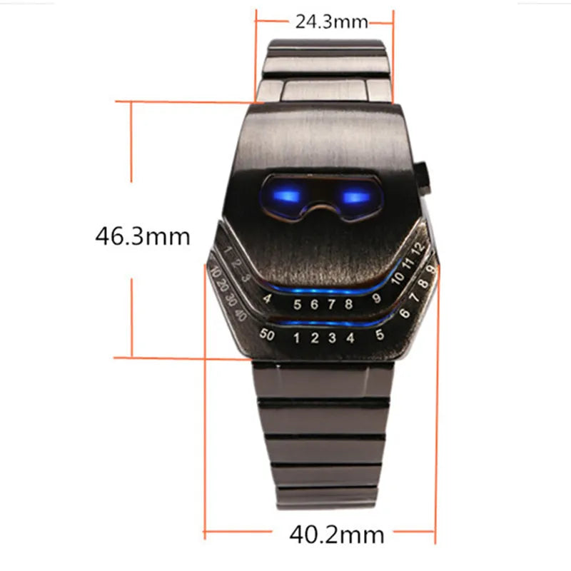 Fashion Men Quartz  Luxury Digital Watches Snakelike Watch Black with Blue Light LED Wristwatches Stainless Steel Watch Iron Man