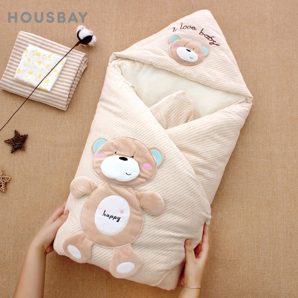 Colored Cotton Baby Blanket Winter Thick Detachable Inner Pad Bedding Sets Newborn Blanket Cartoon Animal Design Baby Swaddle