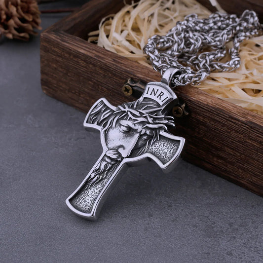 316L Jesus Necklace Men's Classic Creative Exorcist Cross Pendant Virgin Mary Christian Retro Jewelry Religious Believer Gift