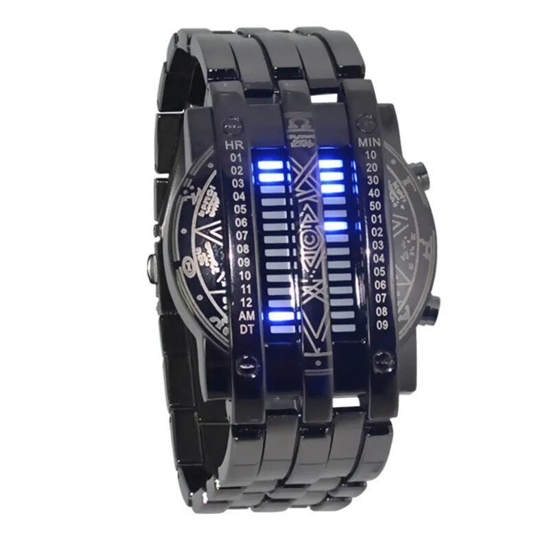 Fashion Personality Full Men Watch Steel Blue LED Binary Military Bracelet Sports Watch Wristwatch Men's Watches Gift Relogio