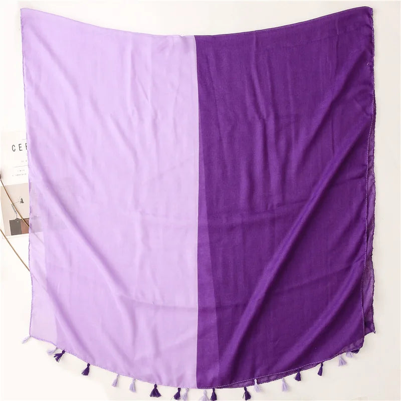 Autumn Winter Plain Ombre Purple Tassel Viscose Shawl Scarf Lady High Quality Wrap Pashmina Stole Bufandas Muslim Hijab 180*90Cm