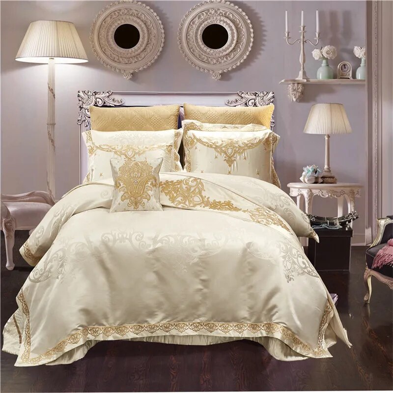 Luxury Wedding Bedding set 4/6/10Pc US Queen King size Bed sheet Bed spread Satin Cotton Duvet coverset Pillowcase juego de cama