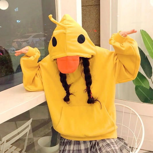 Autumn Winter 2020 Harajuku Sweatshirt Cute Cartoon Graphic Print Ladies Hoodie Ducks Cute Street Hoodies Women Pullover Yellow