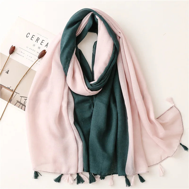 Autumn Winter Plain Ombre Purple Tassel Viscose Shawl Scarf Lady High Quality Wrap Pashmina Stole Bufandas Muslim Hijab 180*90Cm