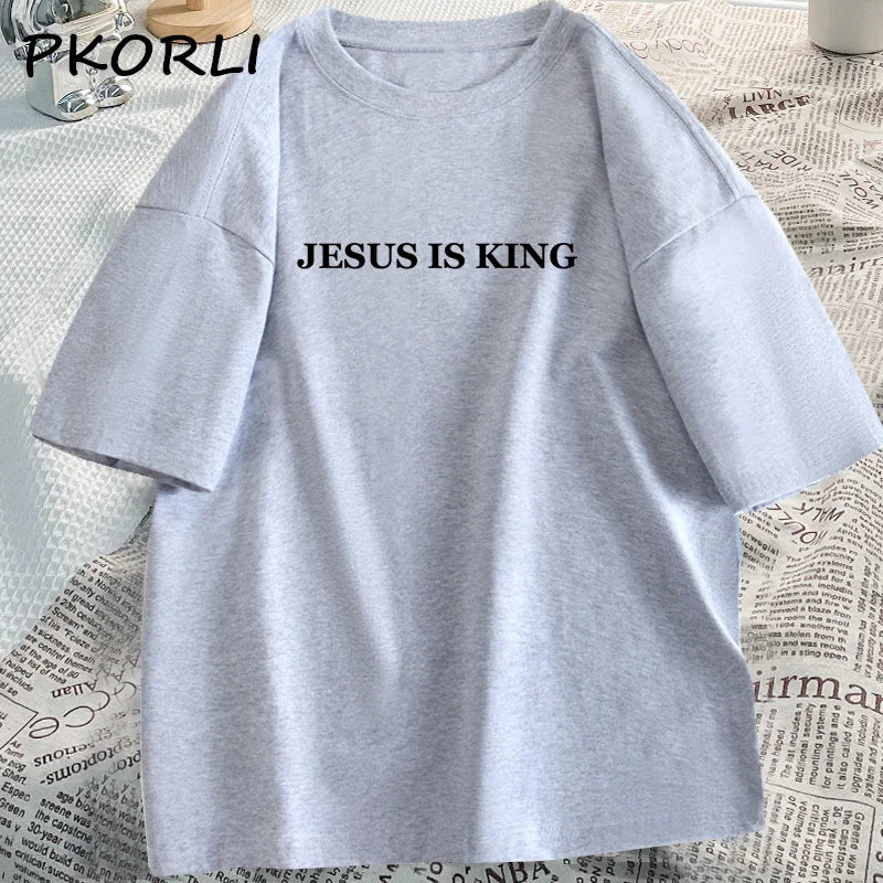 Jesus Is King T-shirt Women Casual God Is Good Tshirt Female Christian Based Clothing Faith Tee Shirt Cotton Short Sleeve Tees