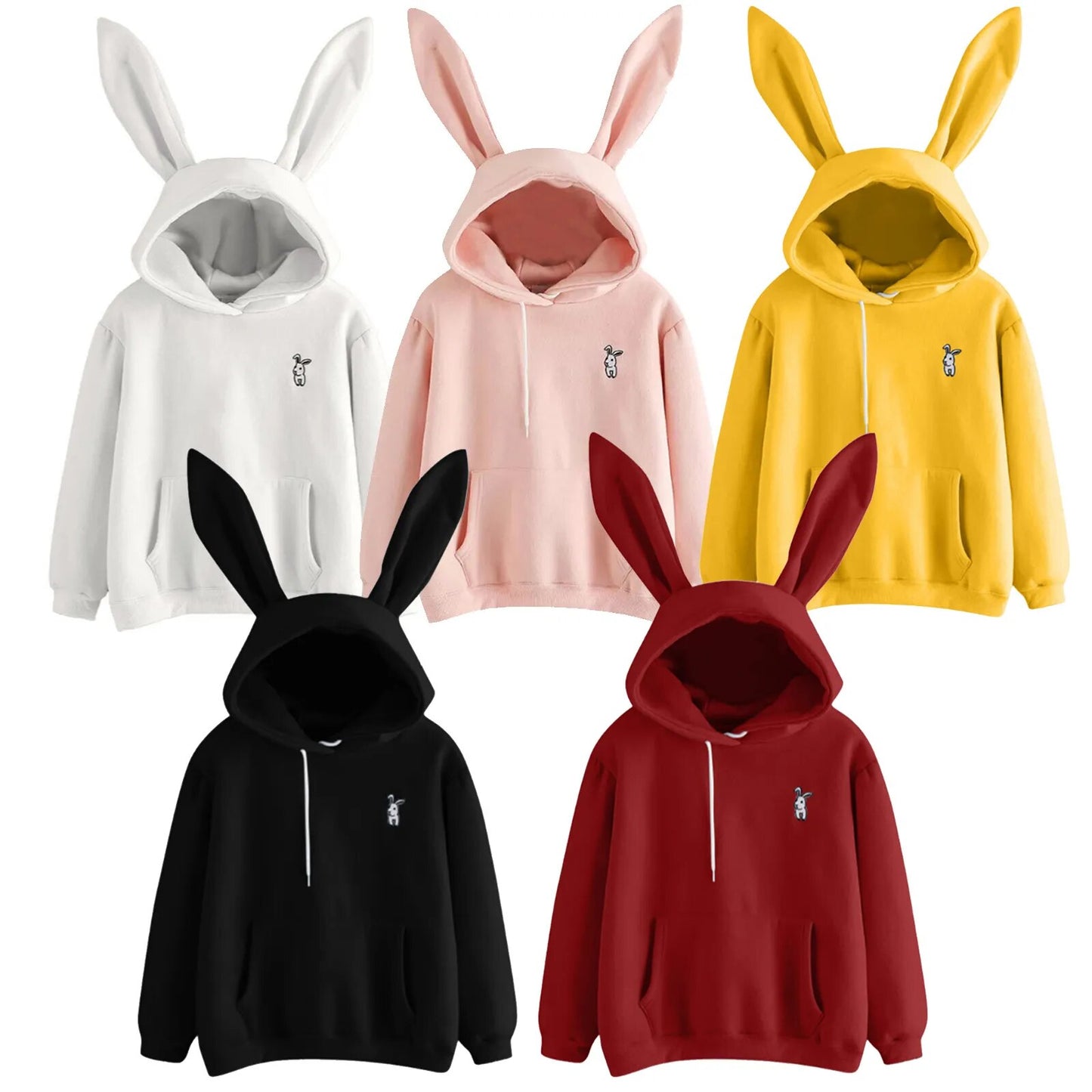 Autumn Winter Women Hoodie Pullover Girls Bunny Rabbit Ears Oversized Hoodie Solid Color Hooded Sweatshirt Jumper Tops