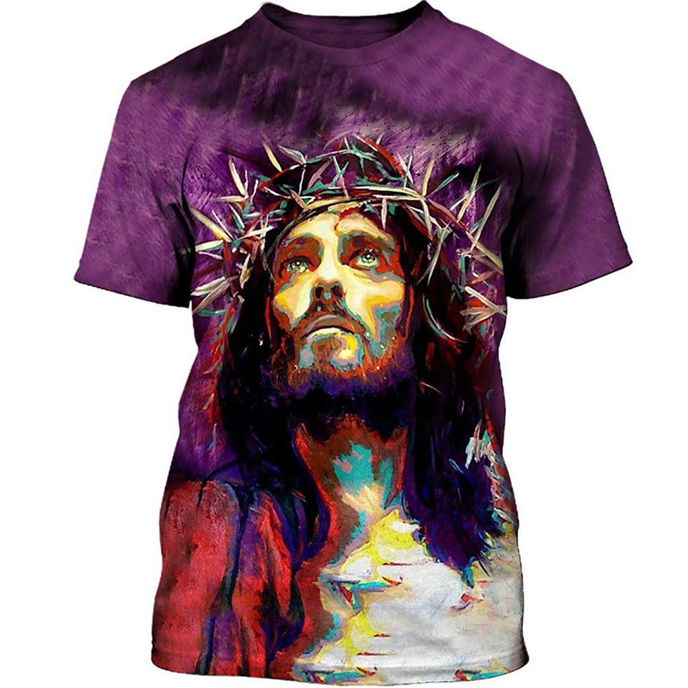 Fashion Summer Casual Streetwear Harajuku God Graphic Men Tees Tops Religion Christ Jesus 3D Print Men's T-Shirt Loose Clothing