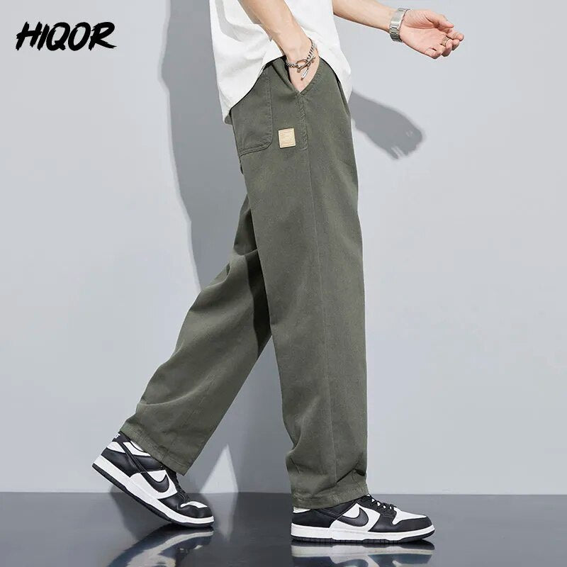 HIQOR 2023 Brand 100% Cotton Lightweight Sweatpants Man Patchwork Casual Long Sweat Pants Men's Jogger Trousers Dark Light Green