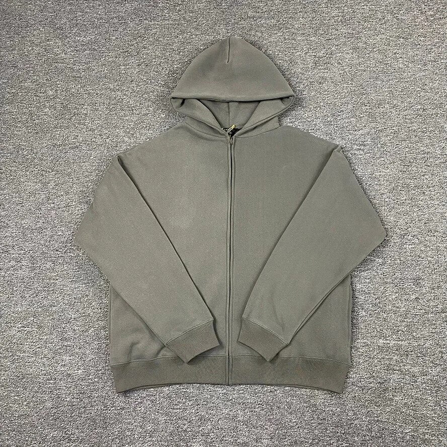 Heavy Fabric Solid Color Kanye West Season 6 Zip Hoodie Men Women 1:1 Best Quality Loose Gray Sweatshirts