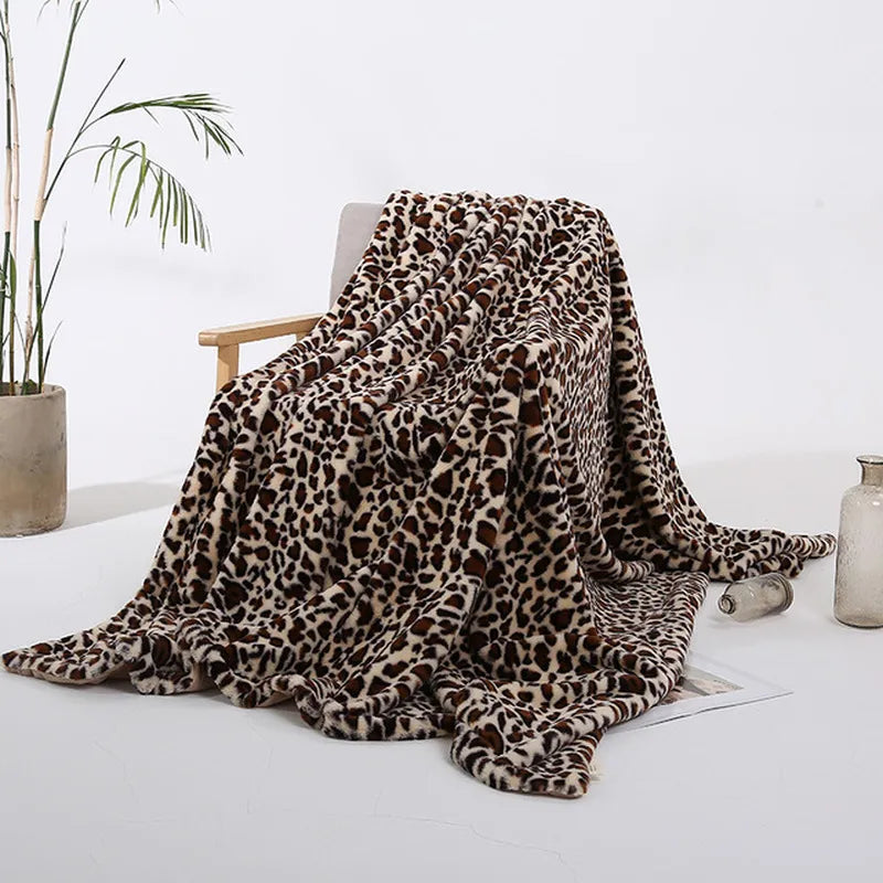 Elegant Leopard Design Fuzzy Blanket Sheets Super Soft Rabbit Fur Crystal Short Plush Bedding Sofa Cover 130*160cm/160*200cm