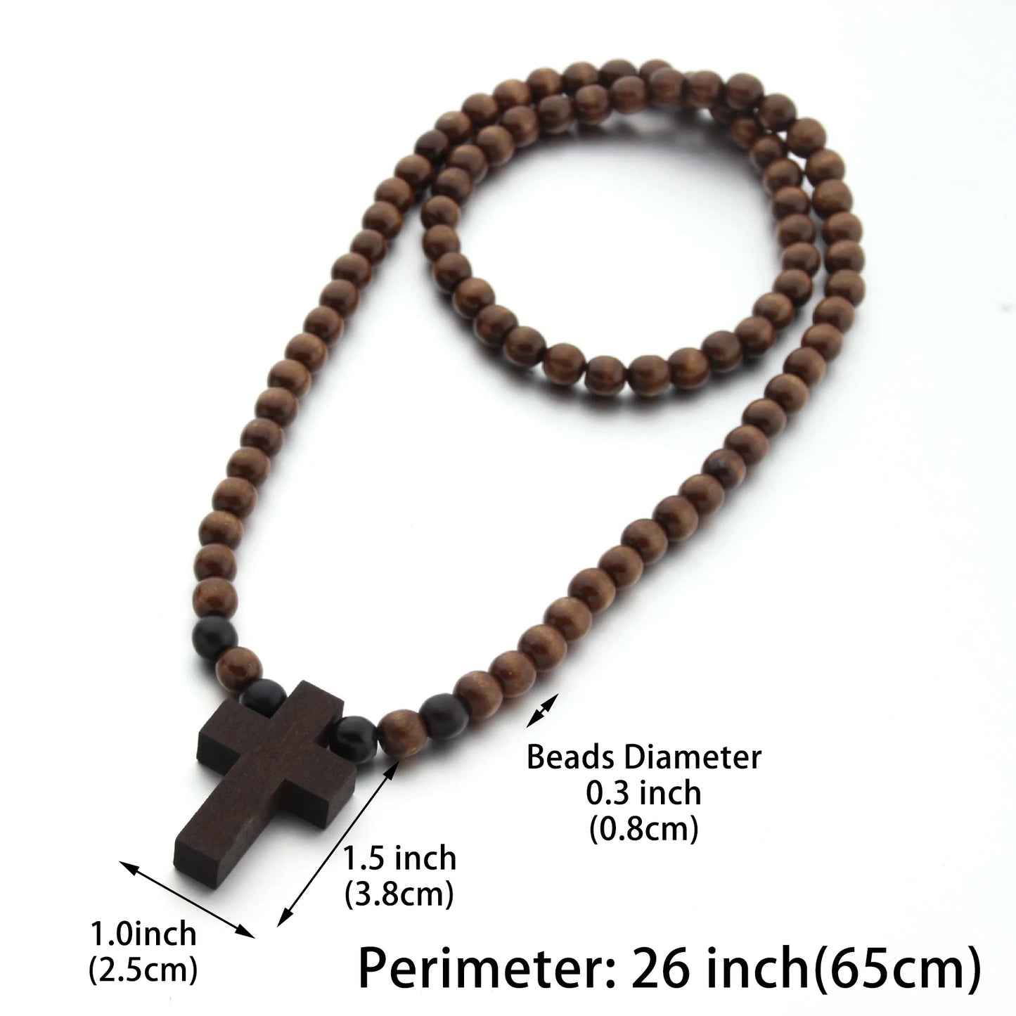 Cool Wooden Cross Beaded Necklace for Men and Women Beads Chain Natural Wood Christian Accessories