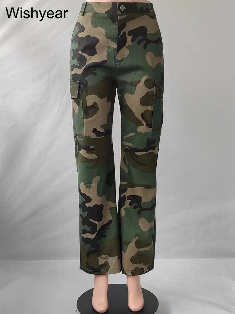 High Waist Camouflage Trousers Night Club Outfits Women's Fall Camo Cargo Loose Sweat Baggy Pants Y2K Clothes Streetwear Joggers