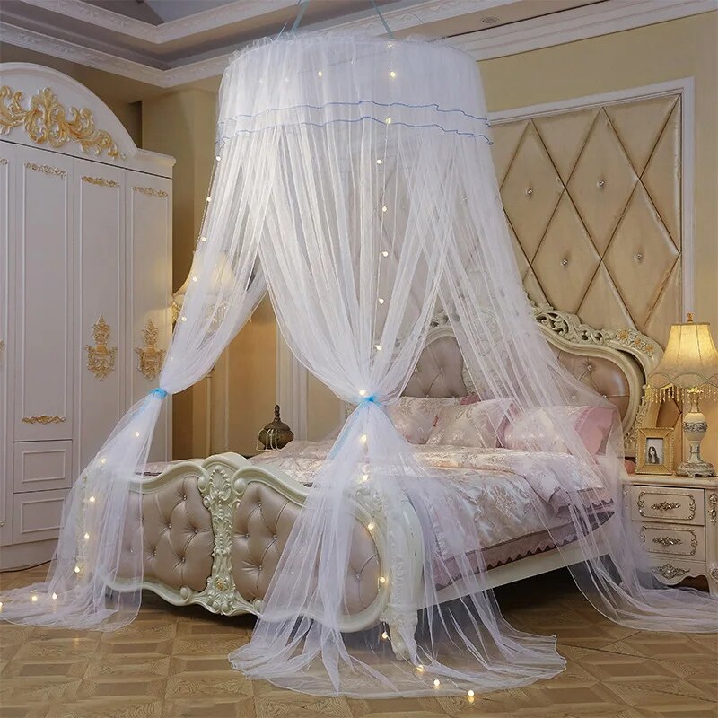 Home Large Elegant Mosquito Nets for Summer Hanging Kid Bedding Round Dome Bed Canopy Curtain Bed Tent With Night Light