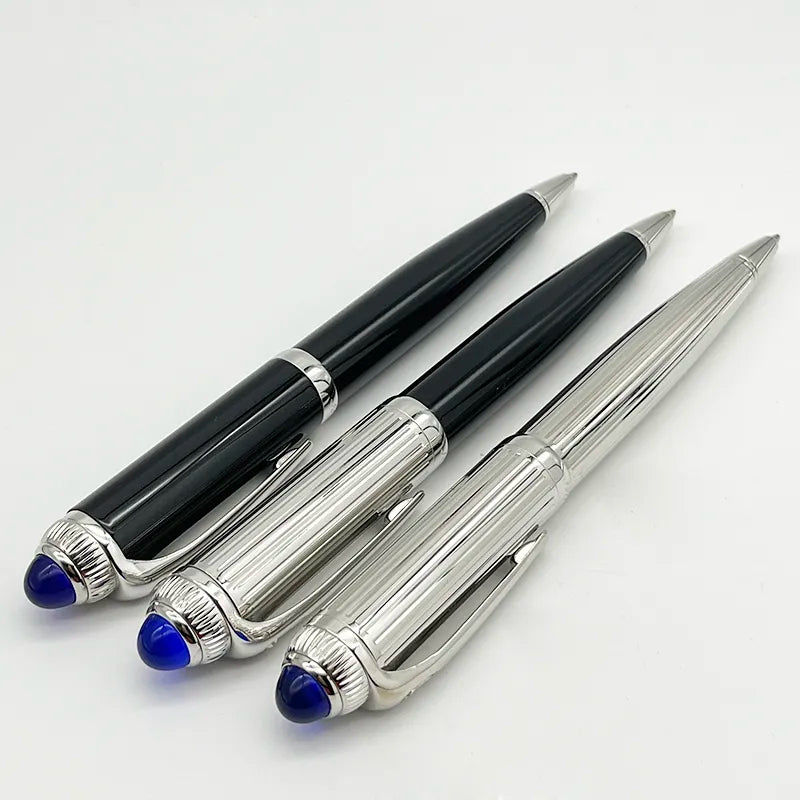 CT Luxury Quality Classic Blue Ballpoint Pen Stainless Steel Ragging Writing Smooth Office Stationery With Gem