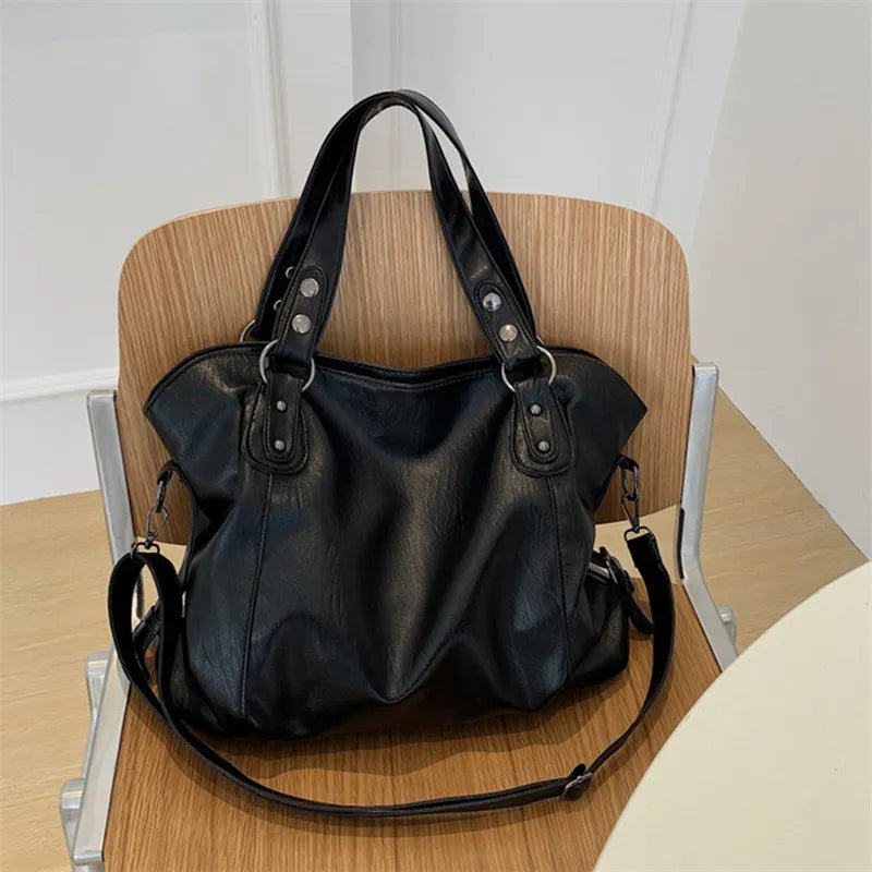 Big Black Shoulder Bags For Women Large Capacity Shopper Bag Solid Color Zipper Leather Crossbody Bag Lady Travel Tote Handbag