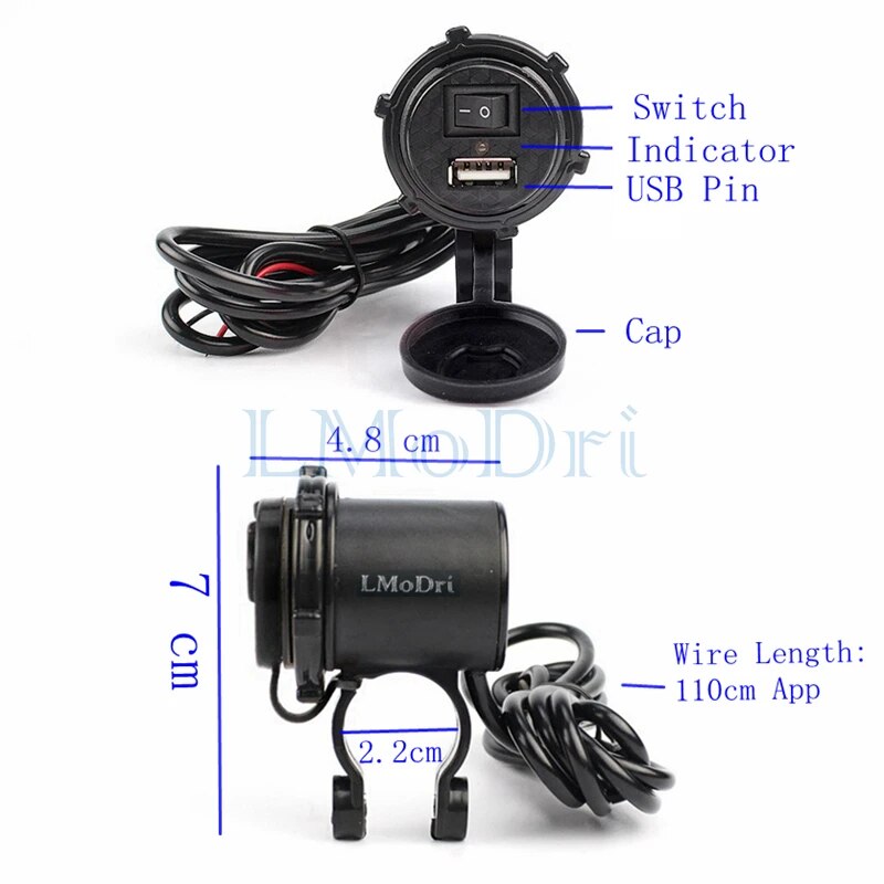 LMoDri Universal Motorcycle Waterproof USB Charger Adapter Electric Bicycle Handlebar Power Supply Port Socket For Phone GPS MP4