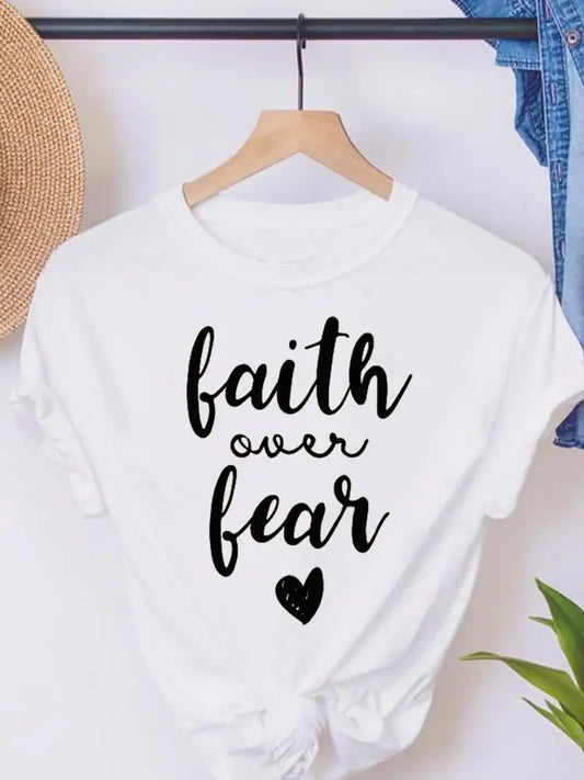 Faith Love Heart Letter Cute Short Sleeve Summer Female Graphic Tee Clothes T Women's Clothing Ladies Print Fashion T-shirts