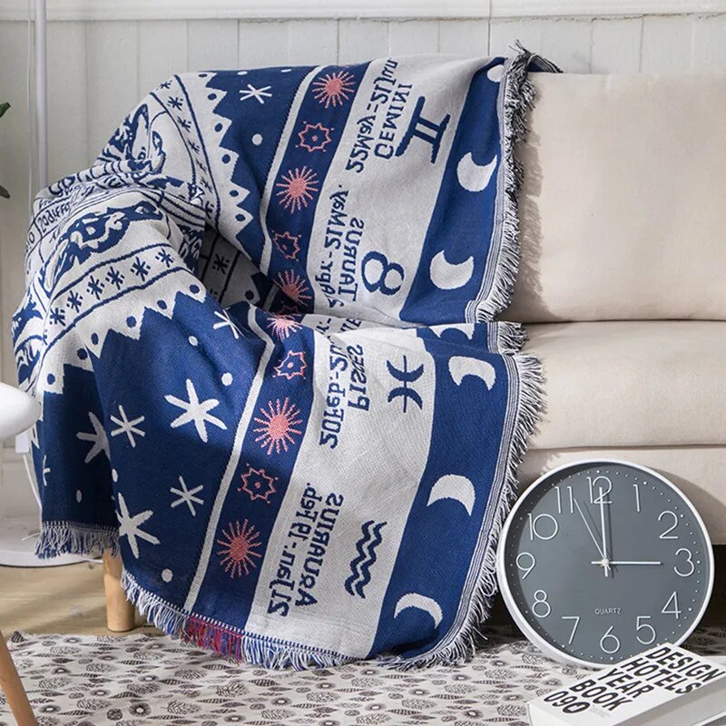 Europe Style Sofa Throw Blanket Cotton Thread Knitted Blanket with Tassel Geometry Bohemian Sofa Cover Bed Blanket Camping Rug