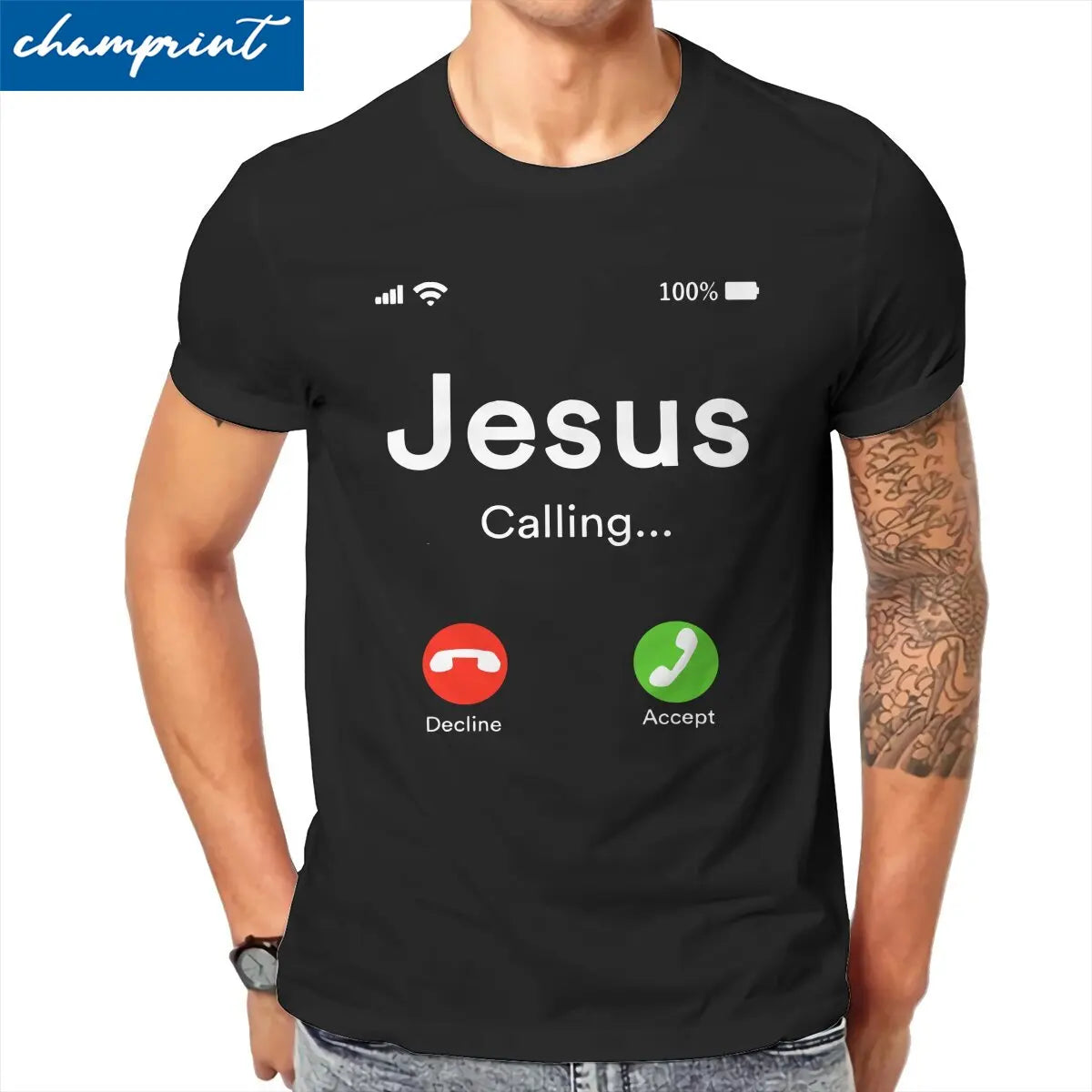 Jesus Calling Christian Faith  Men's T Shirt Christ Religion Novelty Tee Shirt Crewneck T-Shirts 100% Cotton Plus Size Clothes