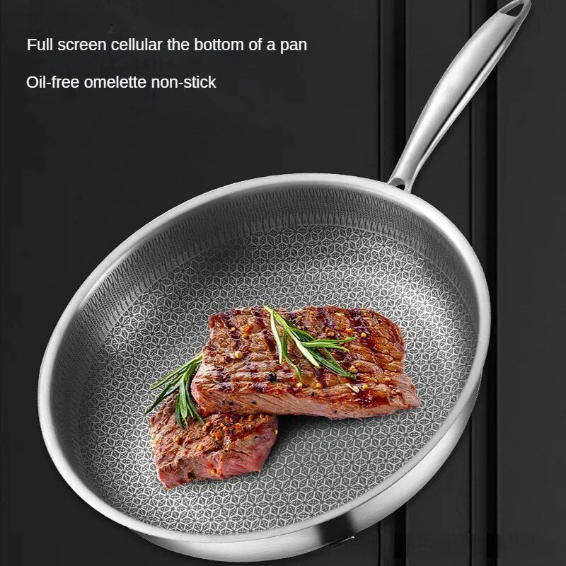 Frying Pan Stainless Steel Honeycomb Frying Pan Non-stick Non-coated Full Screen Omelet Pan Frying Steak Pancake Cookware Pans