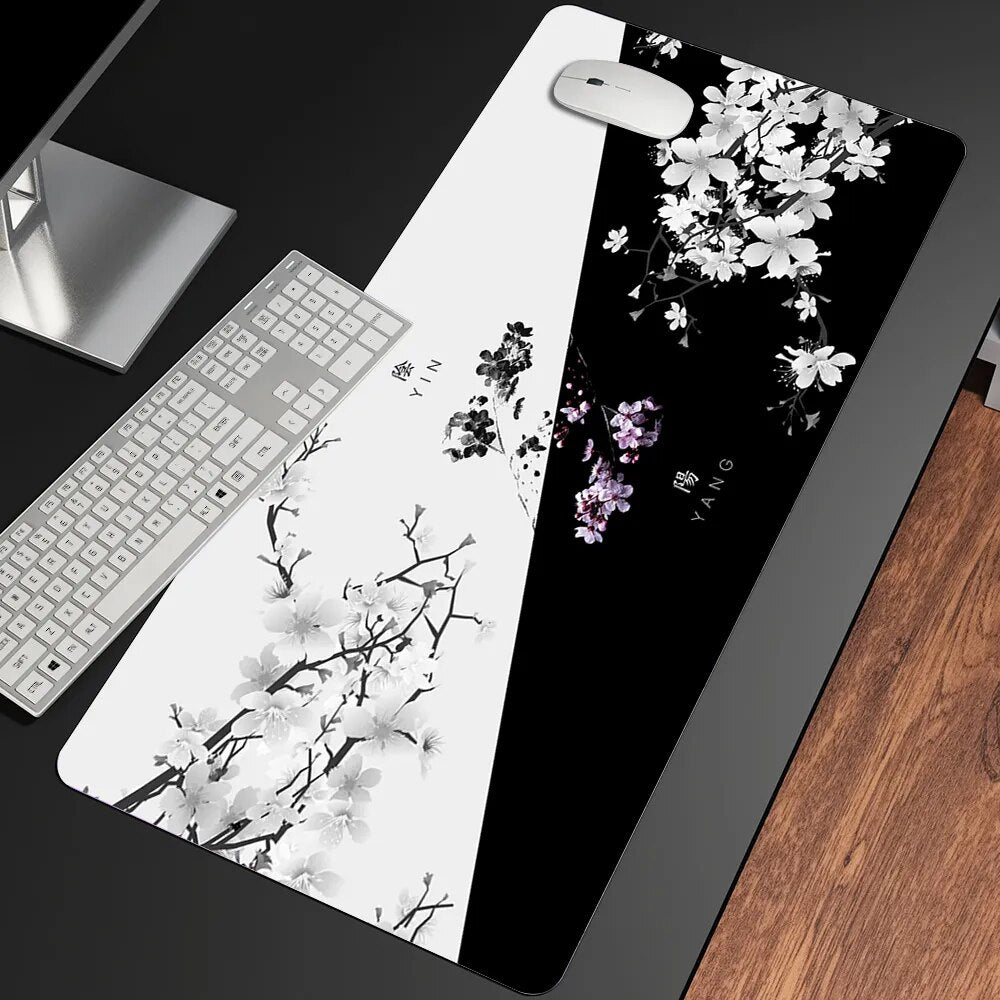 Japan Death and Life Mouse Pad Extended Keyboard Deskmats Black White Table Mats Pc Japanese Mat Simple Desk Pad Mousepad Anime