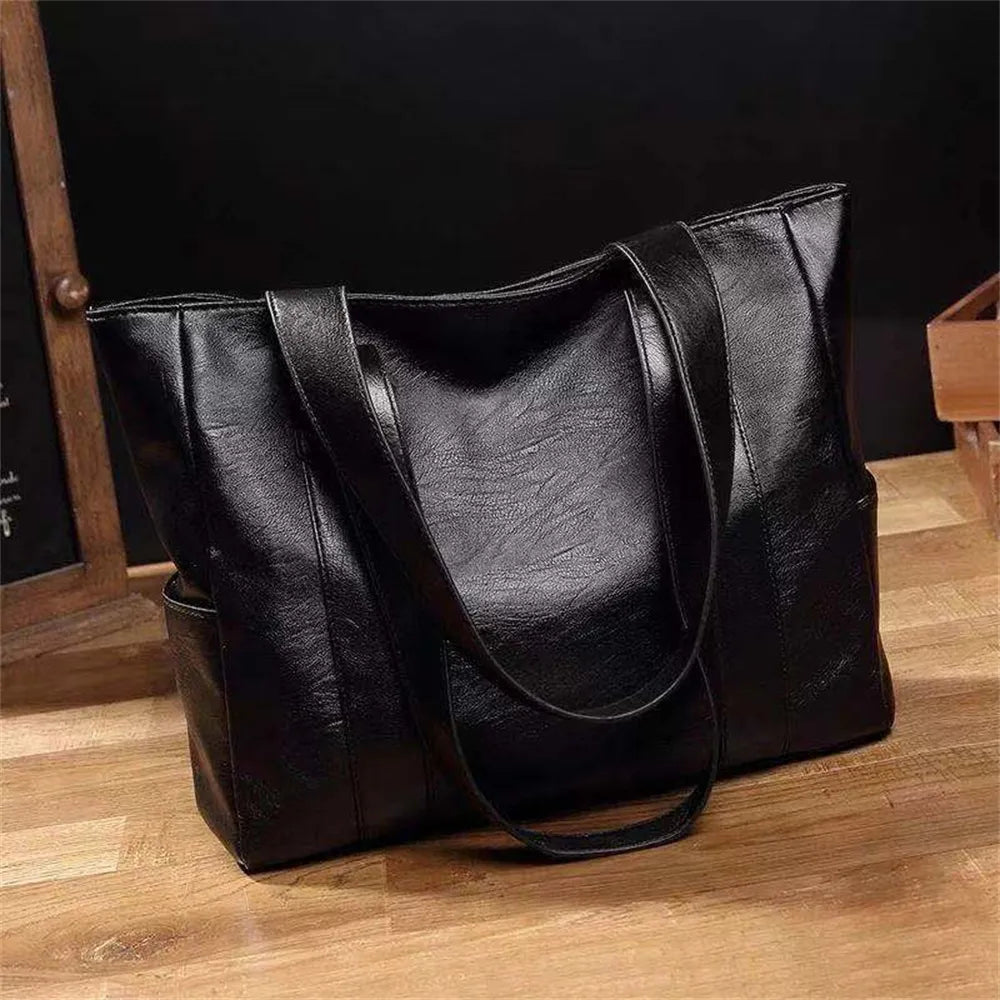 Big Soft Leather Bag Female 2023 New Tide Korean Version Of Everything Simple Large Capacity Tote Single Shoulder Handbag