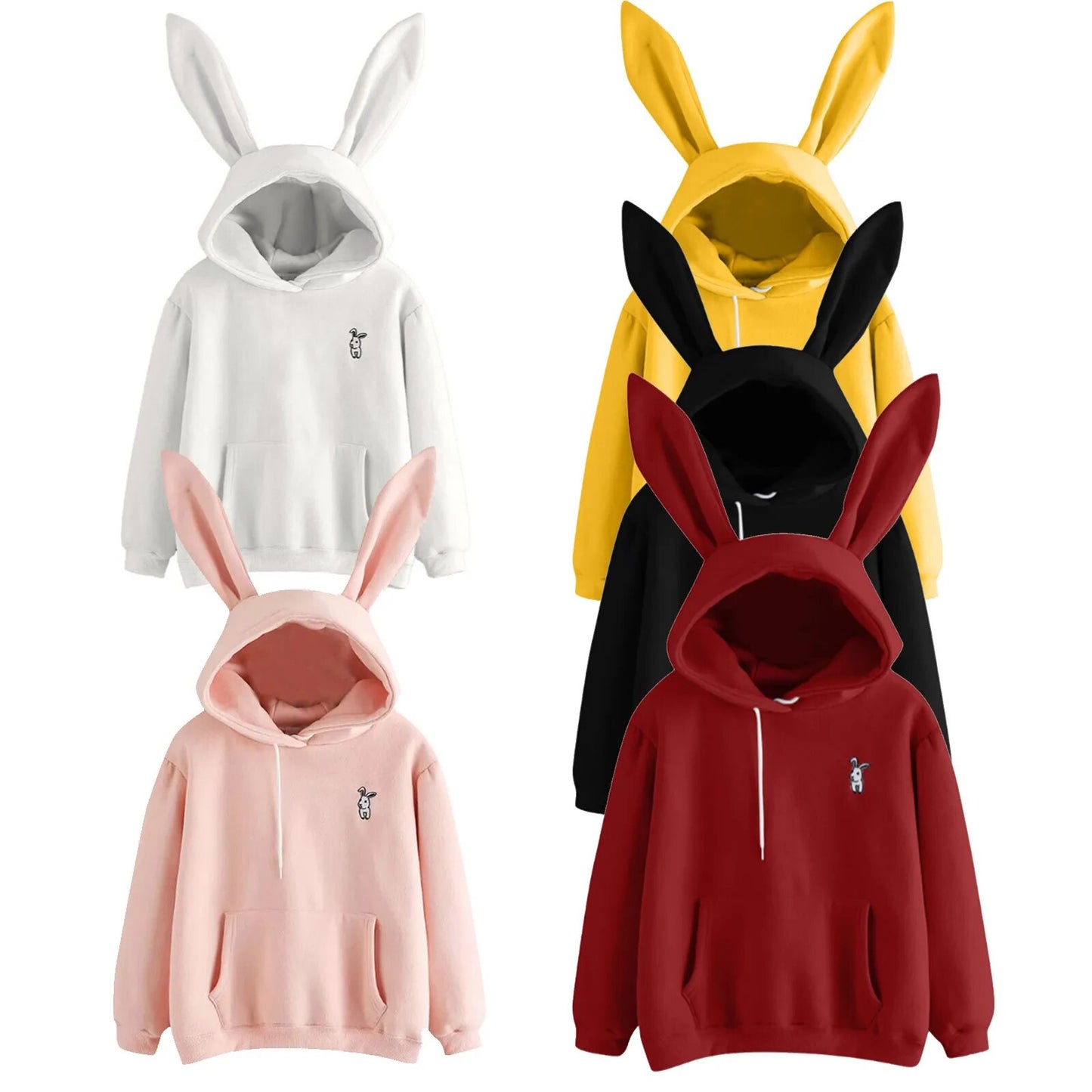 Autumn Winter Women Hoodie Pullover Girls Bunny Rabbit Ears Oversized Hoodie Solid Color Hooded Sweatshirt Jumper Tops