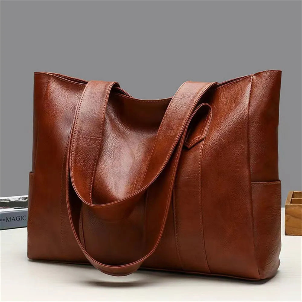 Big Soft Leather Bag Female 2023 New Tide Korean Version Of Everything Simple Large Capacity Tote Single Shoulder Handbag