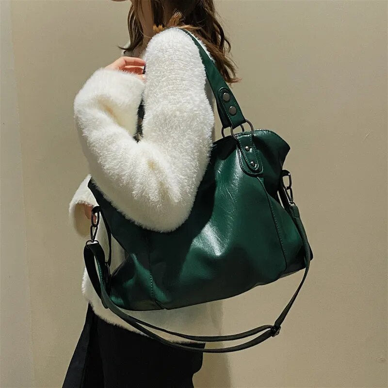 Large Black Women's Shoulder Bags Big Size Casual Tote Bag Quality Pu Leather Hobos Crossbody Bag Female Travel Shopper Handbag