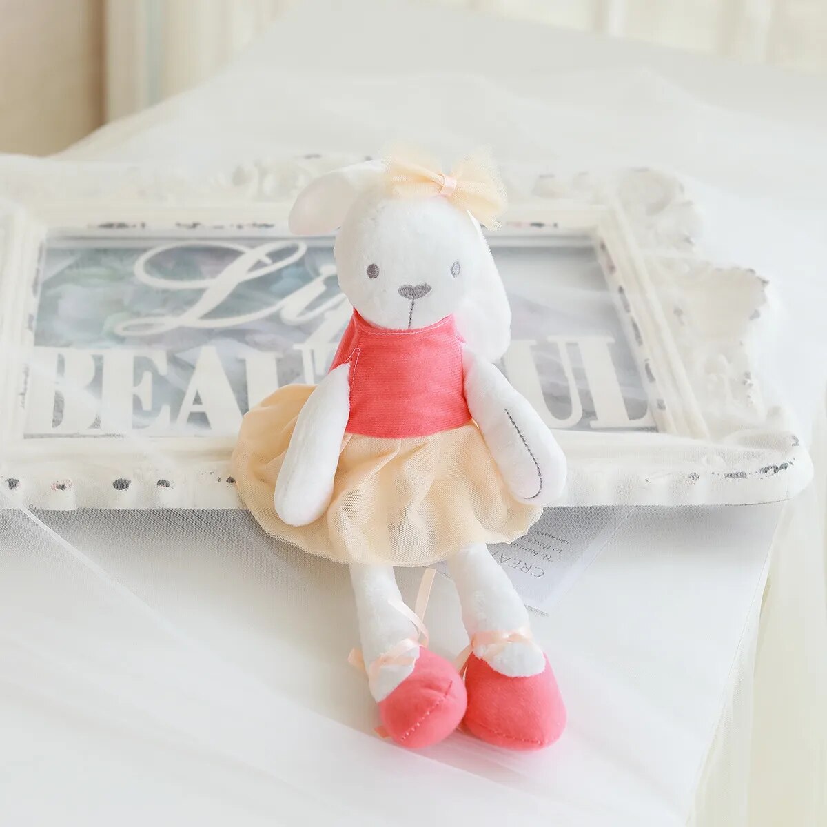 Cute Stuffed Plush Rabbit Toy For Baby Girls Kids Soft Kawaii Toy Children Big Bedding Pillow Baby Girls Bow Dress Pets Toys