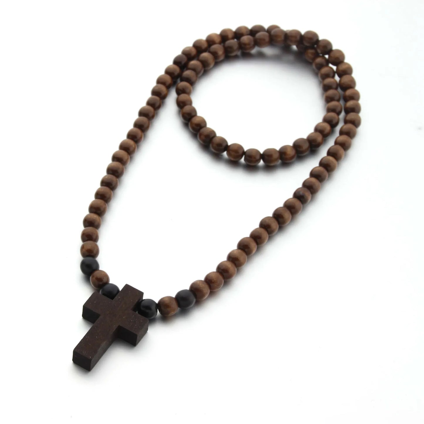 Cool Wooden Cross Beaded Necklace for Men and Women Beads Chain Natural Wood Christian Accessories