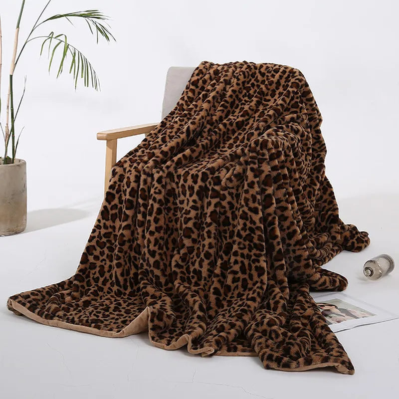 Elegant Leopard Design Fuzzy Blanket Sheets Super Soft Rabbit Fur Crystal Short Plush Bedding Sofa Cover 130*160cm/160*200cm