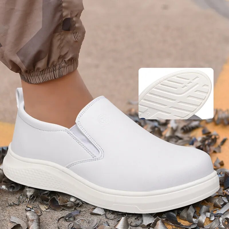 Anti-static Work Safety Shoes For Men Women Anti-smash Work Shoes Wear-resistant Lightweight Protective Shoes White Loafers