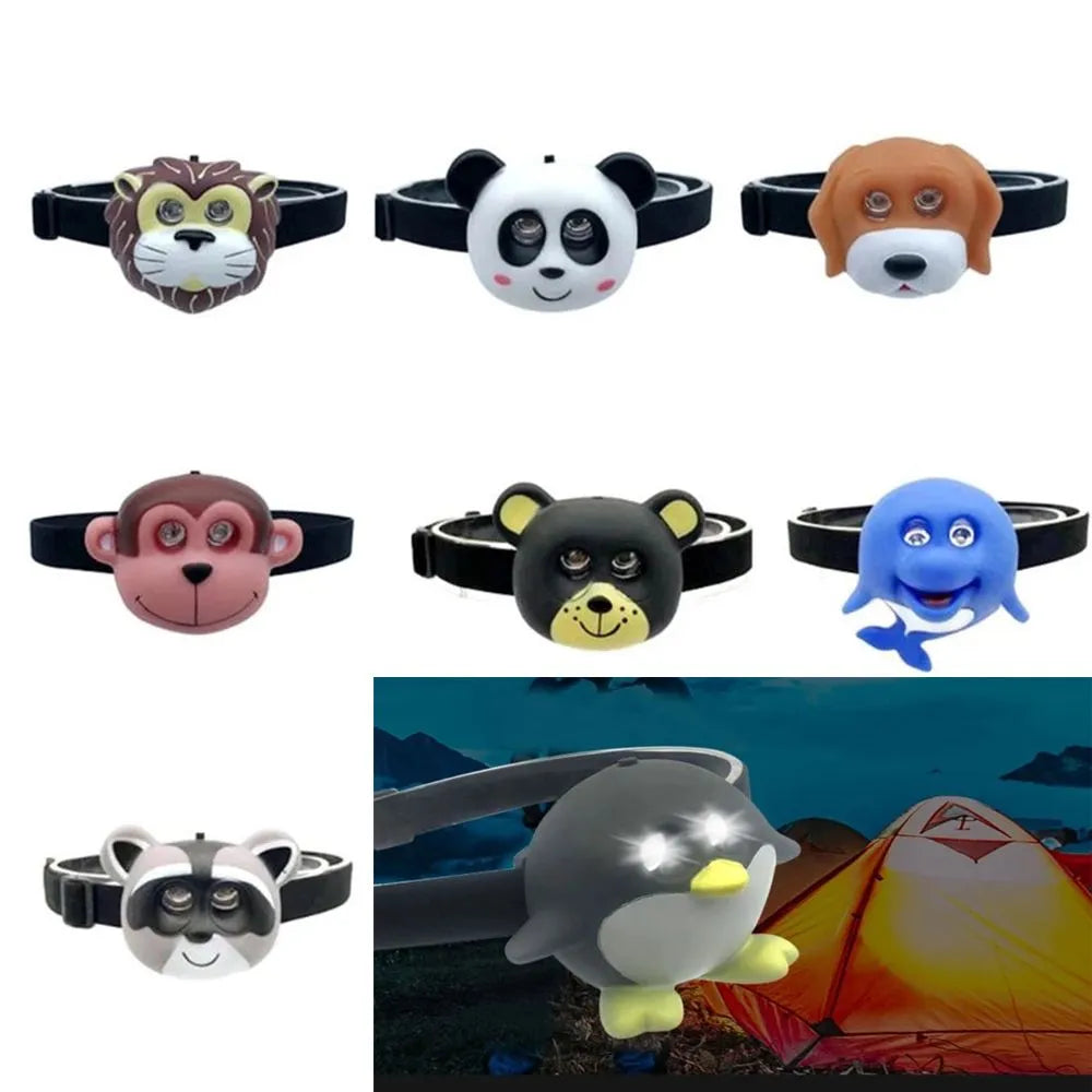 Headlights Running Riding Light with Headband Child's Headlight Kids Gift SOS Flashlight Cartoon Animal Headlamp