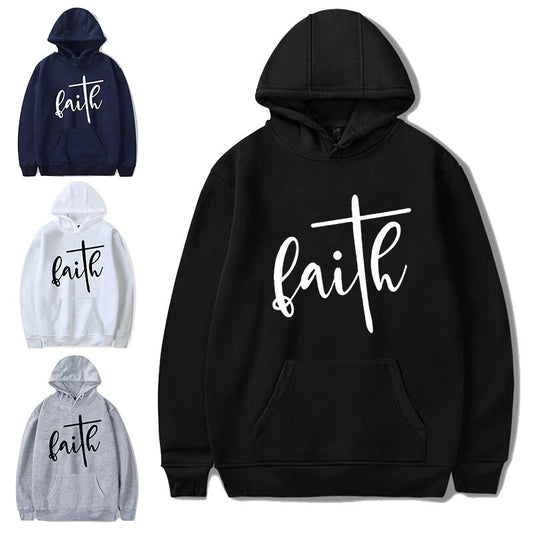 Men's Faith Letters Print Religious Hoodies Christian Clothing Man Spring and Autumn Hooded Tops Sweatshirt Streetwear for Male