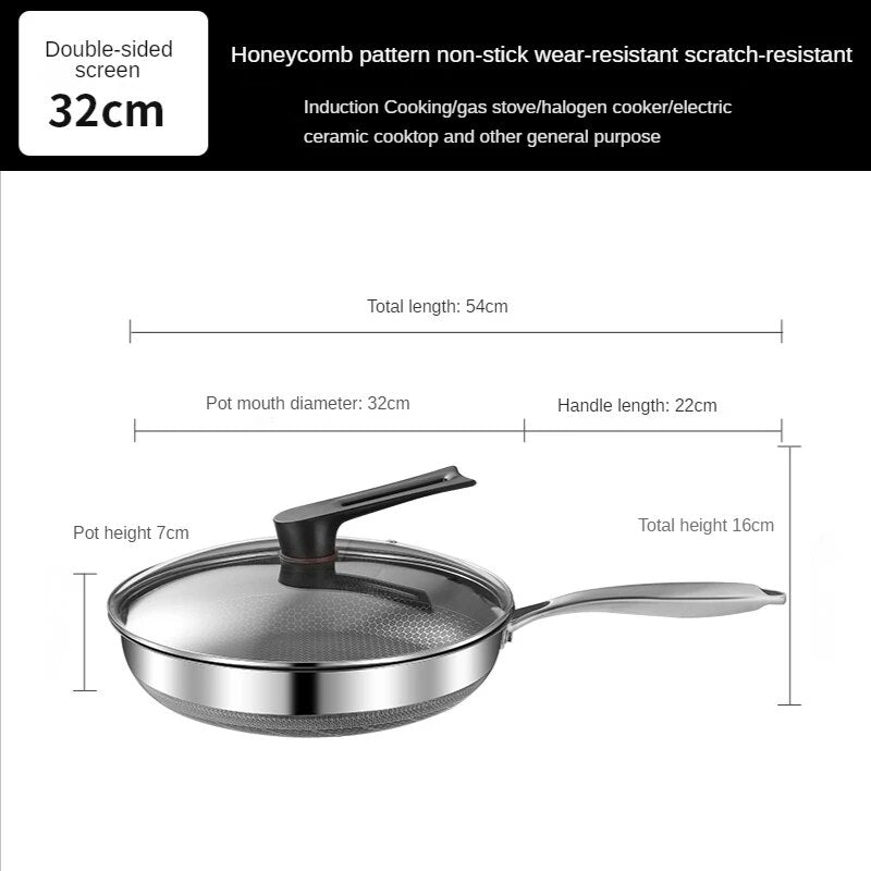 Frying Pan Stainless Steel Honeycomb Frying Pan Non-stick Non-coated Full Screen Omelet Pan Frying Steak Pancake Cookware Pans