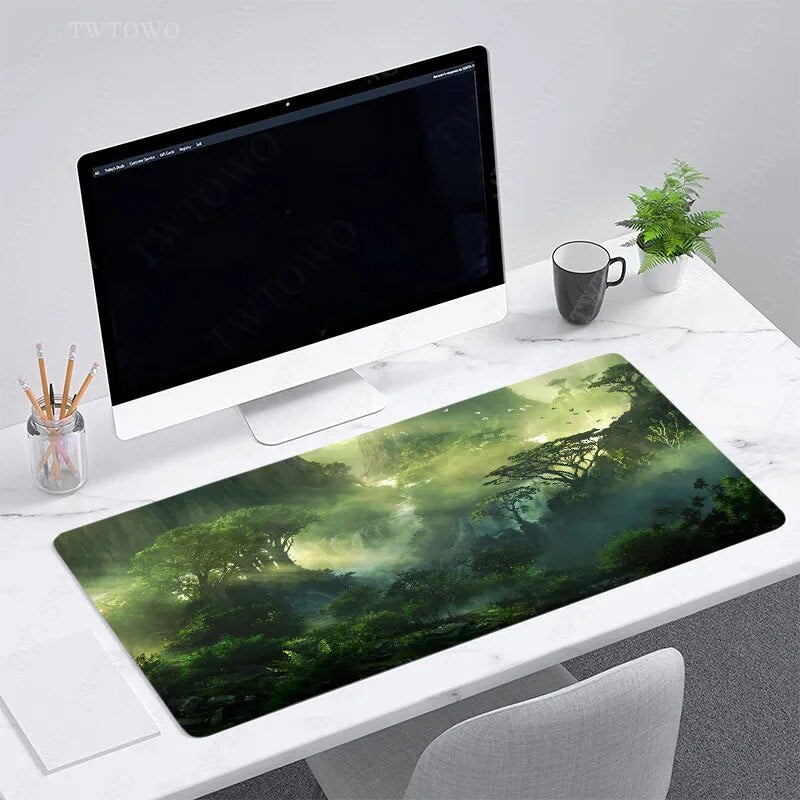 Fantasy Forest Green Landscape Tree Mouse Pad Gaming XL Custom Home Mousepad XXL Keyboard Pad Mouse Mat Non-Slip Natural Rubber