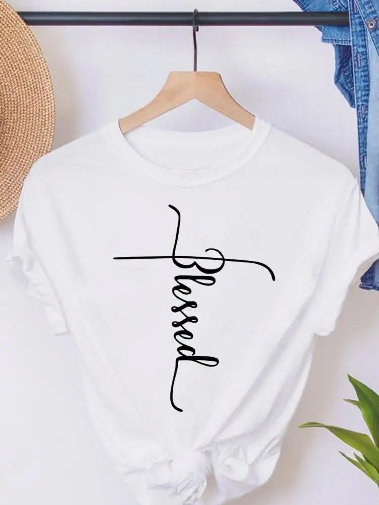 Faith Love Heart Letter Cute Short Sleeve Summer Female Graphic Tee Clothes T Women's Clothing Ladies Print Fashion T-shirts