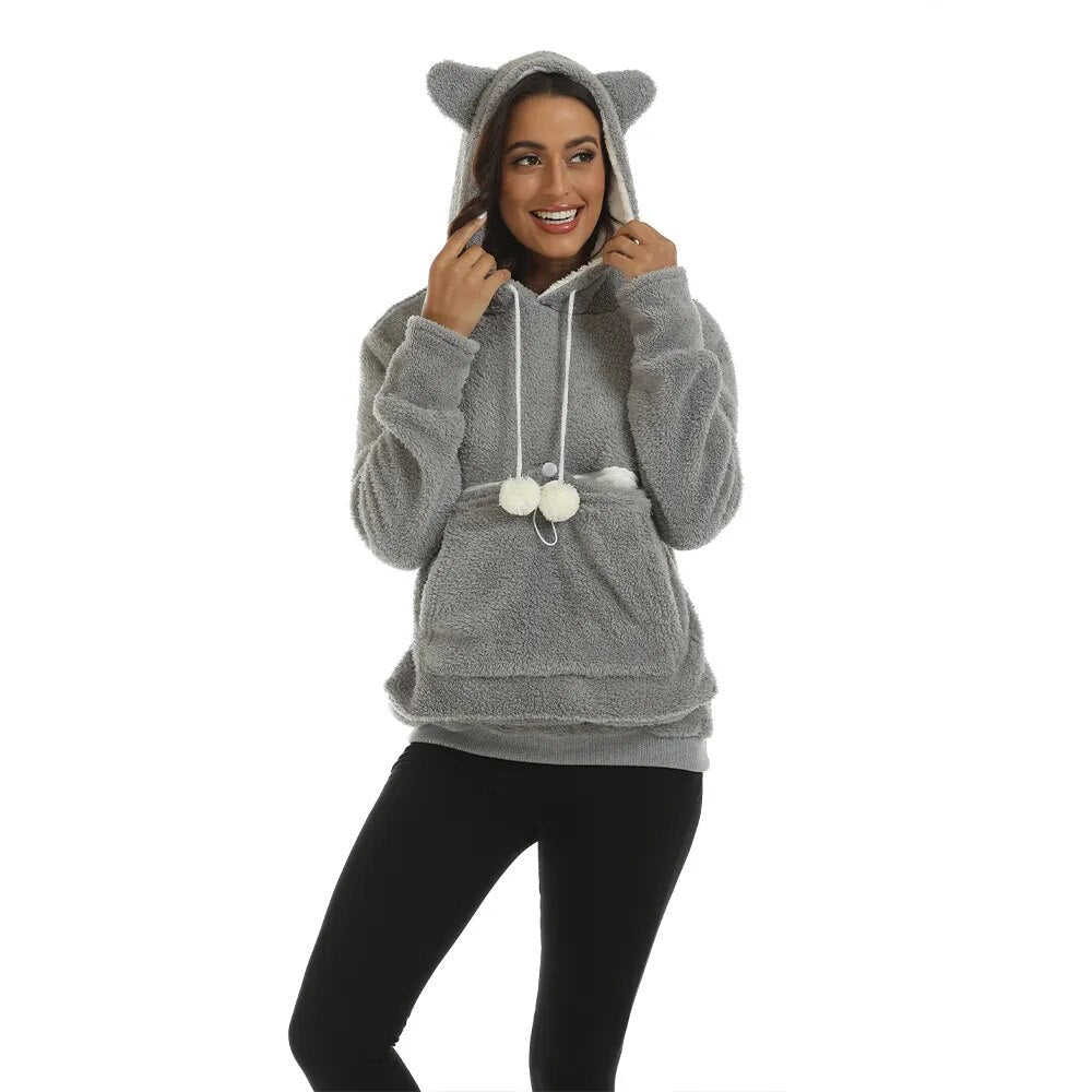 Hoodies Women 2022 Cute Pet Hoodies Dropshipping Sweatshirt with Ear Cartoon Big Pouch Long Sleeve Loose Plush Pullover Autumn