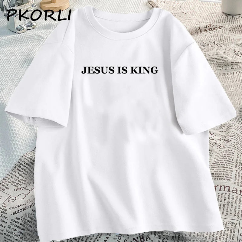 Jesus Is King T-shirt Women Casual God Is Good Tshirt Female Christian Based Clothing Faith Tee Shirt Cotton Short Sleeve Tees